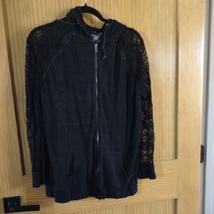 Torrid 2X Black Hoodie With Lace Sleeves And Hood Lightweight Jersey Knit